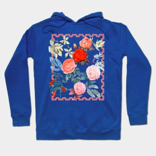 Garden Roses on Blue Hoodie